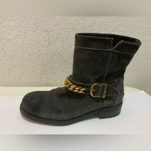 Jimmy Choo 132 Daze Waxed Toe Suede Chain Moto Combat Booties SZ 36/US 6